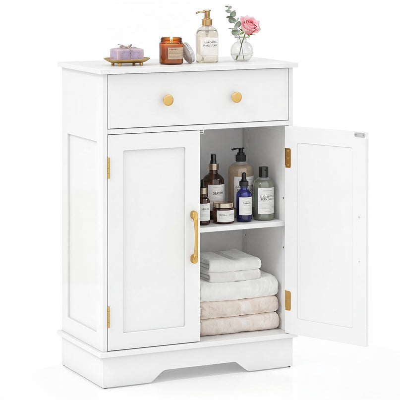 Giantex Freestanding Bathroom Storage Cabinet with 2 Doors & Drawer