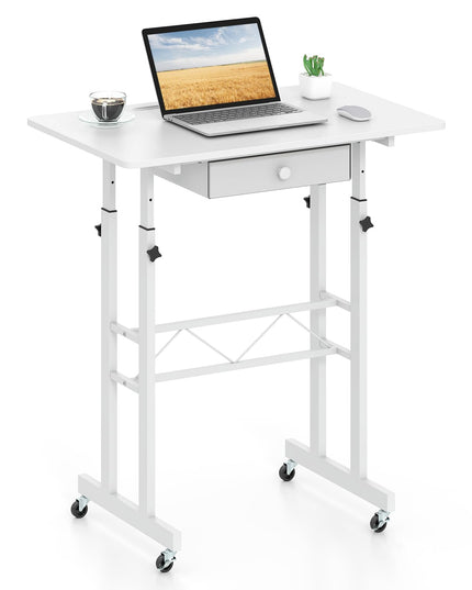 Giantex 31.5" Height Adjustable Mobile Small Standing Desk with Drawer & Wheels
