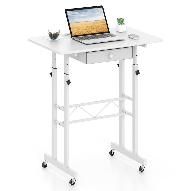 Giantex 31.5" Height Adjustable Mobile Small Standing Desk with Drawer & Wheels