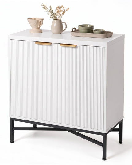 GIANTEX Fluted Storage Cabinet with 2 Doors and Adjustable Shelf