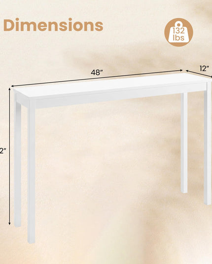 Giantex Wood Console Table 48" White Narrow Entryway Table with Solid Wood Legs