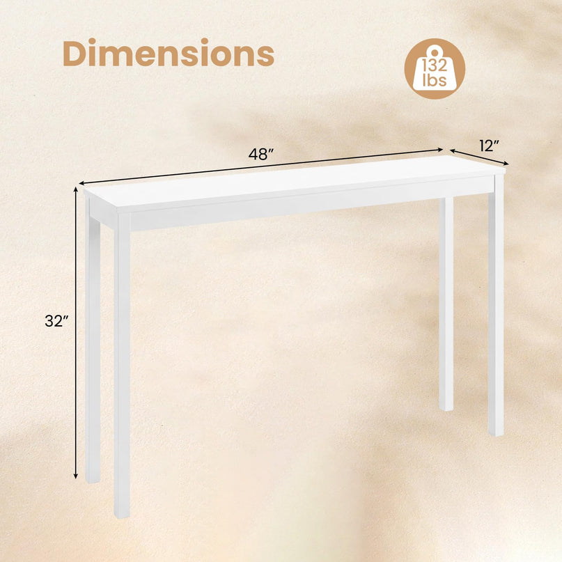 Giantex Wood Console Table 48" White Narrow Entryway Table with Solid Wood Legs