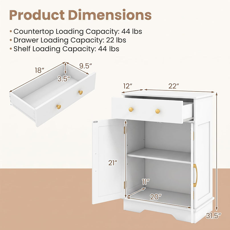 Giantex Freestanding Bathroom Storage Cabinet with 2 Doors & Drawer