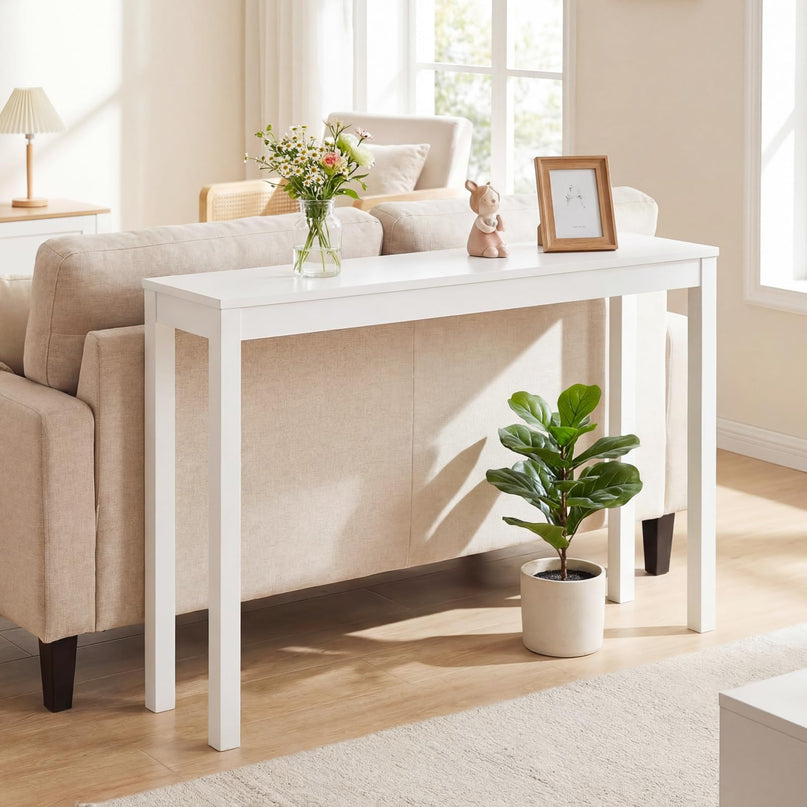 Giantex Wood Console Table 48" White Narrow Entryway Table with Solid Wood Legs