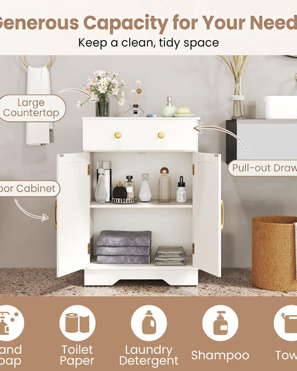 Giantex Freestanding Bathroom Storage Cabinet with 2 Doors & Drawer