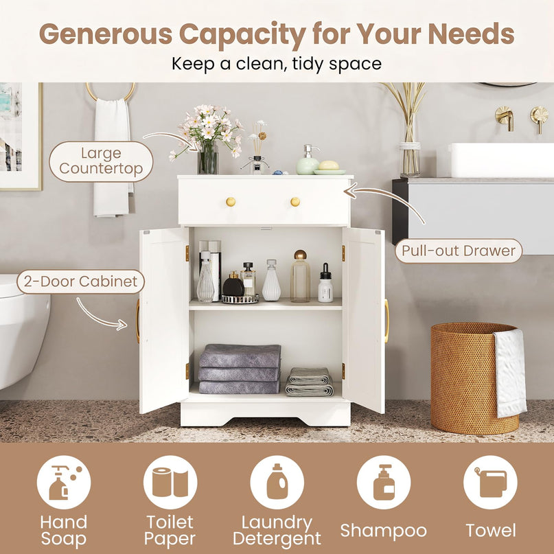 Giantex Freestanding Bathroom Storage Cabinet with 2 Doors & Drawer