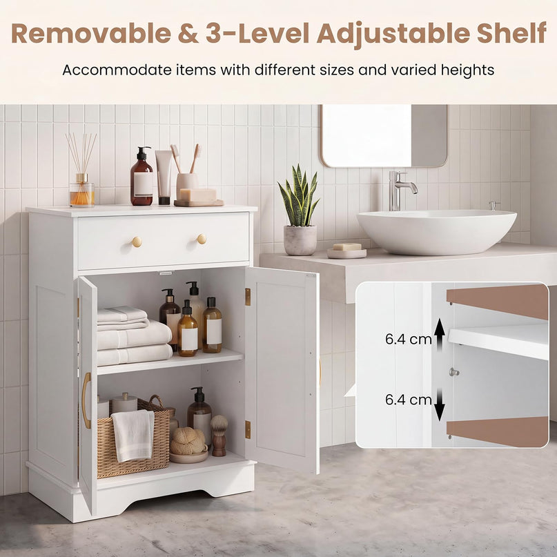 Giantex Freestanding Bathroom Storage Cabinet with 2 Doors & Drawer