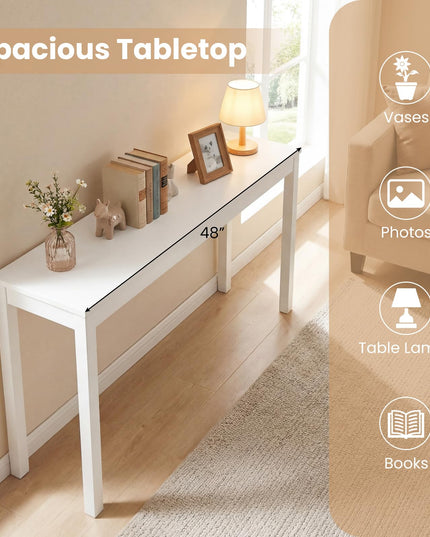 Giantex Wood Console Table 48" White Narrow Entryway Table with Solid Wood Legs