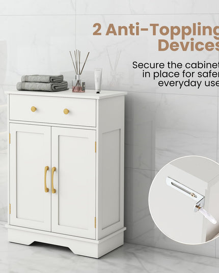 Giantex Freestanding Bathroom Storage Cabinet with 2 Doors & Drawer