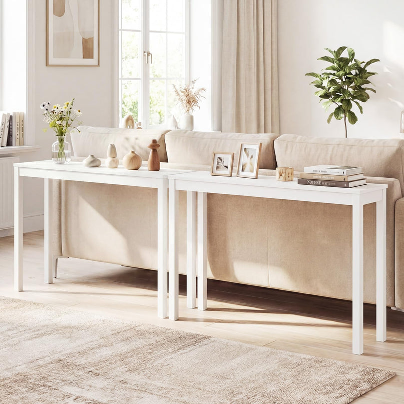 Giantex Wood Console Table 48" White Narrow Entryway Table with Solid Wood Legs