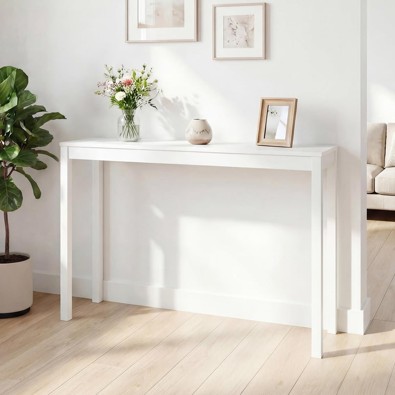 Giantex Wood Console Table 48" White Narrow Entryway Table with Solid Wood Legs