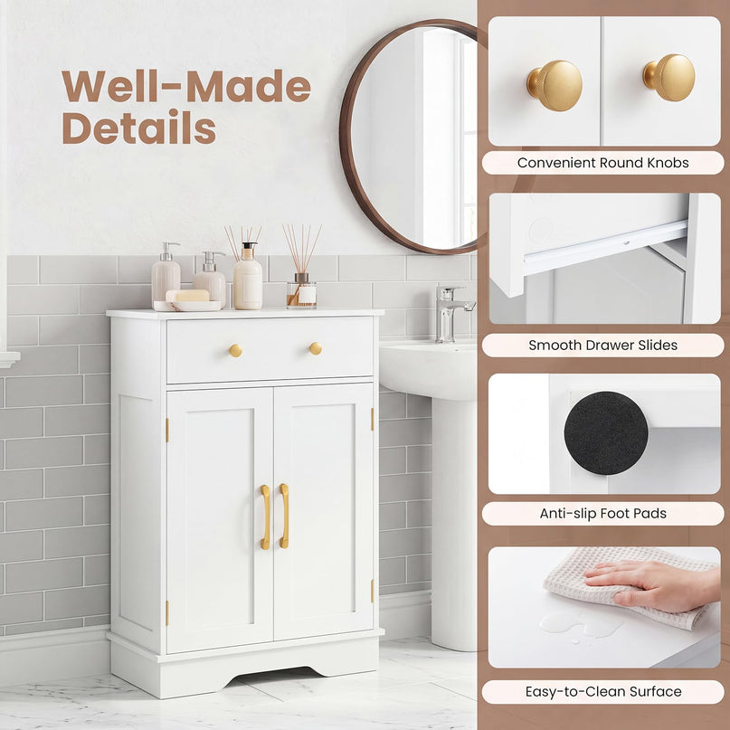 Giantex Freestanding Bathroom Storage Cabinet with 2 Doors & Drawer