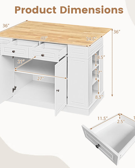 Îlot de cuisine fixe Giantex de 48 pouces avec rangement et abattant pour salle à manger et salon