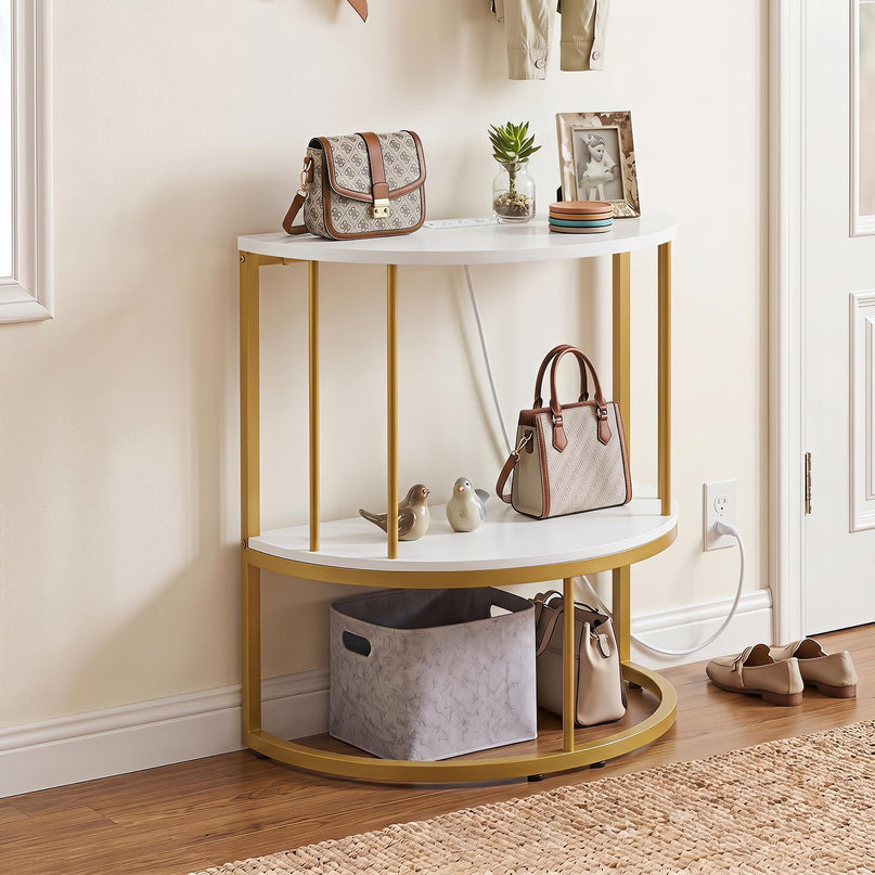 Giantex Half Moon Console Table with Outlets Entry Table for Hallway and Living Room