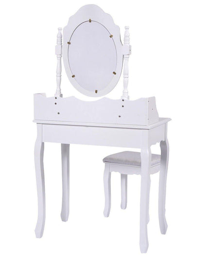 Vanity Table Set with Mirror and Stool for Bedroom 3 Drawers (White) - Giantexus