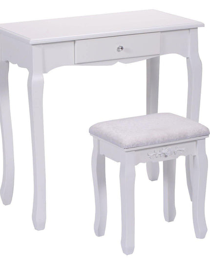 Vanity Table Set with Mirror and Stool for Bedroom 3 Drawers (White) - Giantexus