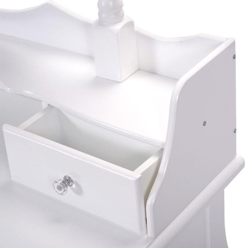 Vanity Table Set with Mirror and Stool for Bedroom 3 Drawers (White) - Giantexus