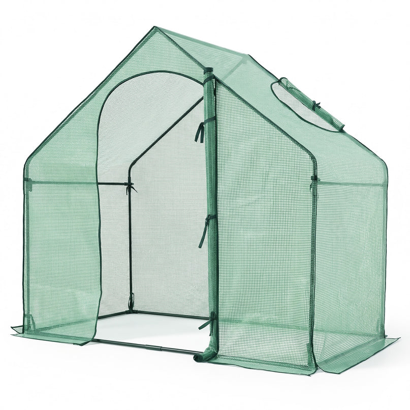 Giantex 6x3x5.5 FT Mini Walk-in Greenhouse, with Roll-up Zippered Door & Window, Overlong PE Cover