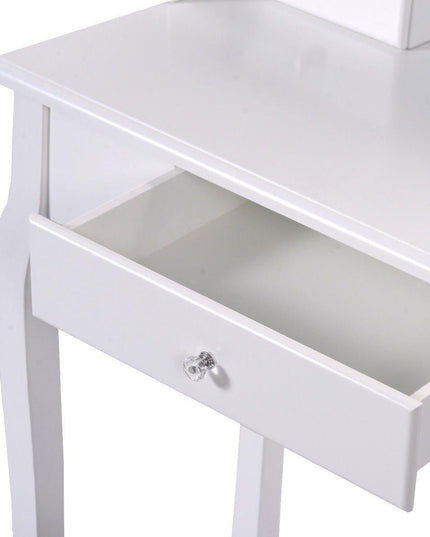 Vanity Table Set with Mirror and Stool for Bedroom 3 Drawers (White) - Giantexus