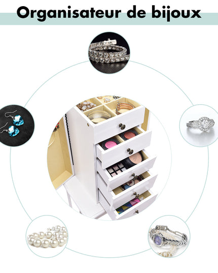 Jewelry Cabinet Armoire Storage Chest with Flip Top Mirror