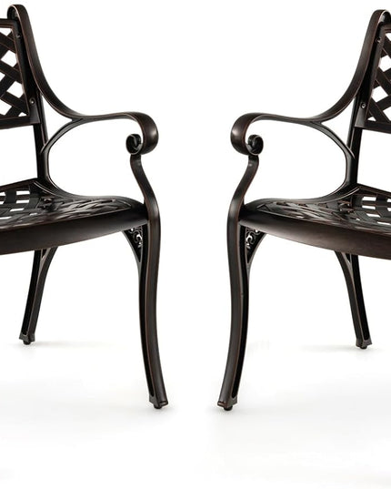 Giantex Cast Aluminum Patio Chairs Set of 2, All Weather Outdoor Dining Chairs w/Armrests and Curved Seats