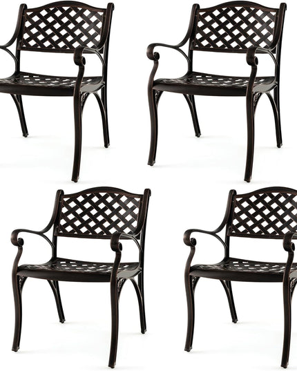 Giantex Cast Aluminum Patio Chairs Set of 2, All Weather Outdoor Dining Chairs w/Armrests and Curved Seats