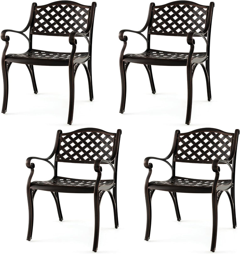 Giantex Cast Aluminum Patio Chairs Set of 2, All Weather Outdoor Dining Chairs w/Armrests and Curved Seats
