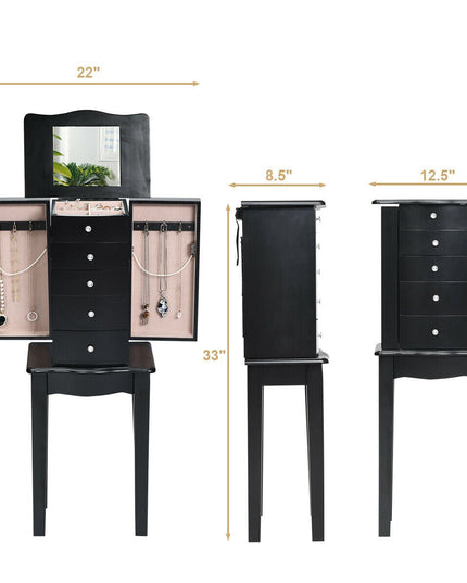 Jewelry Chest Armoire Cabinet Standing with Mirror