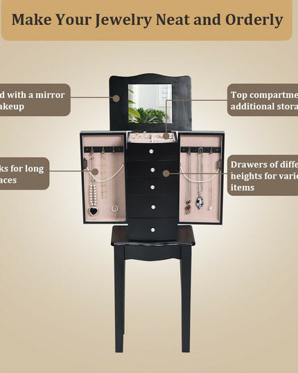 Jewelry Chest Armoire Cabinet Standing with Mirror