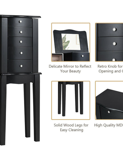 Jewelry Chest Armoire Cabinet Standing with Mirror