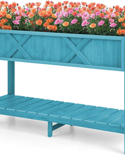Giantex HIPS Raised Garden Bed, Elevated Planter Box w/Legs, Storage Shelf, Drain Holes