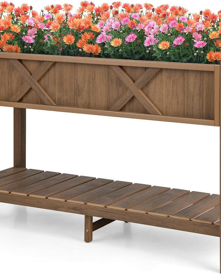 Giantex HIPS Raised Garden Bed, Elevated Planter Box w/Legs, Storage Shelf, Drain Holes
