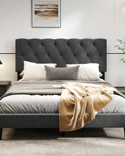 Modern Upholstered Platform Bed Frame with Diamond Tufting Headboard