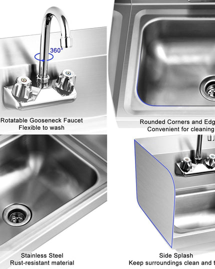 Giantex Stainless Steel Hand Washing Sink, Wall Mount Hand Sink w/ Faucet, 17" x 15" - Giantexus