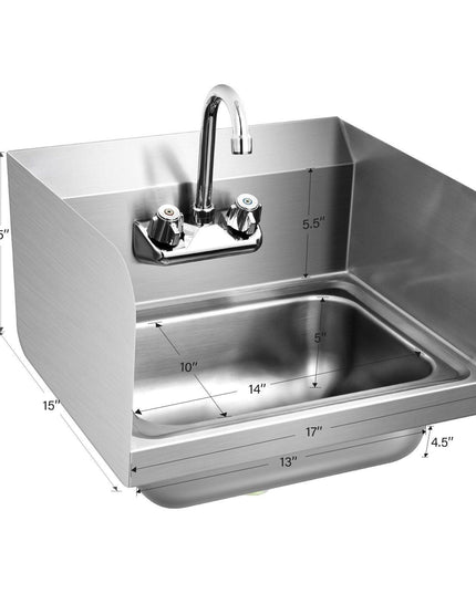 Giantex Stainless Steel Hand Washing Sink, Wall Mount Hand Sink w/ Faucet, 17" x 15" - Giantexus