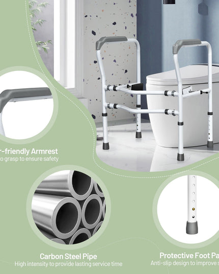 Toilet Safety Rail Free Standing Safety Assist Frame W/ 360 degree Rotatable Clip