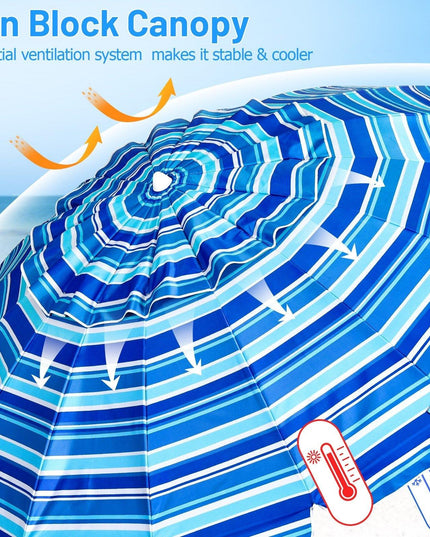 8 Ft Beach Umbrella, Patio Sunshade Umbrella with Sand Anchor & Tilt Mechanism, 16 Fiberglass Ribs - Giantexus