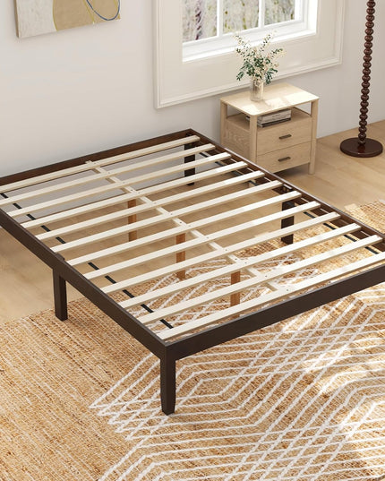 Giantex 14 Inch Twin Wood Platform Bed Frame, Minimalist Twin Bed Frame with Wooden Slats Support & Rubber Wood Legs