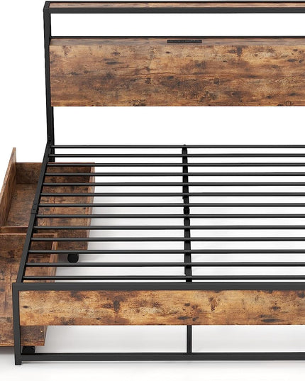 Giantex Full Bed Frame with Storage Headboard and Charging Station, with Outlets and USB Ports
