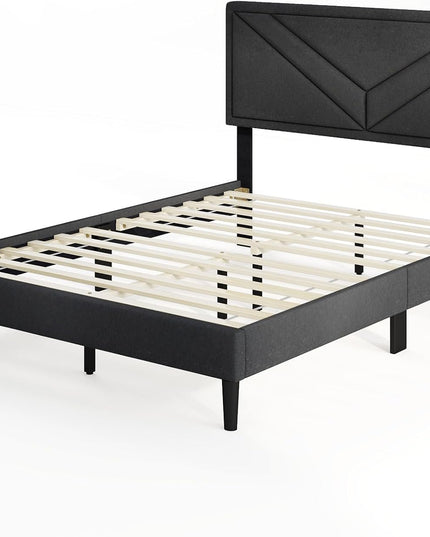 Upholstered Platform Bed Frame with Diagonal Channel Tufted Headboard