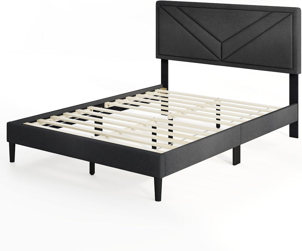 Upholstered Platform Bed Frame with Diagonal Channel Tufted Headboard