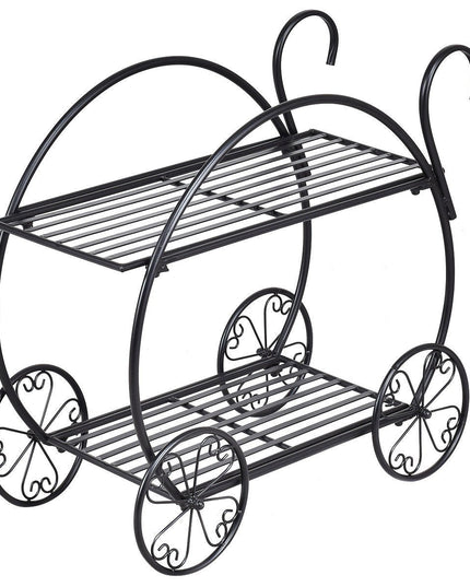 Garden Cart Metal Plant Stand with 4 Decorative Wheels