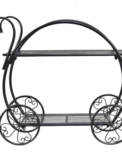 Garden Cart Metal Plant Stand with 4 Decorative Wheels