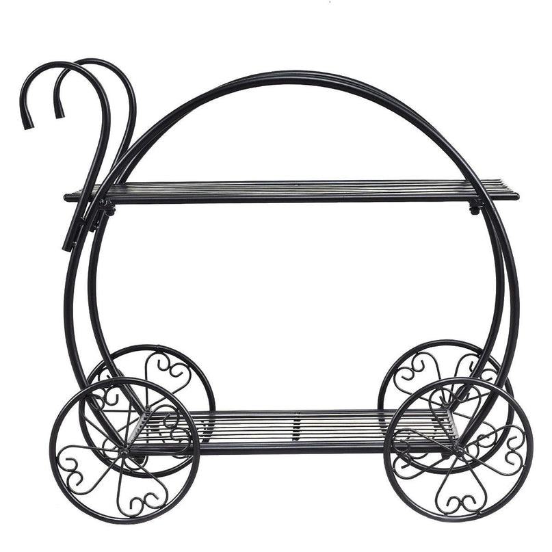 Garden Cart Metal Plant Stand with 4 Decorative Wheels