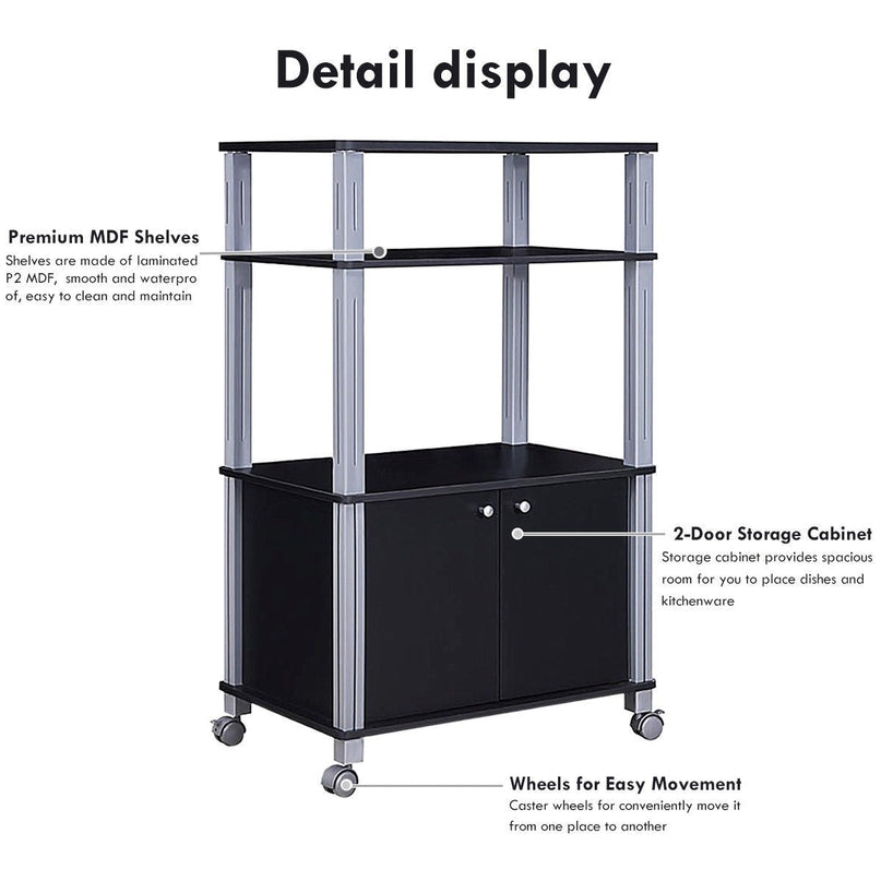 Rolling Kitchen Bakers Rack Microwave Oven Stand