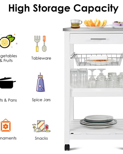 Giantex Kitchen Island Cart Rolling Kitchen Trolley with Stainless Steel Tabletop