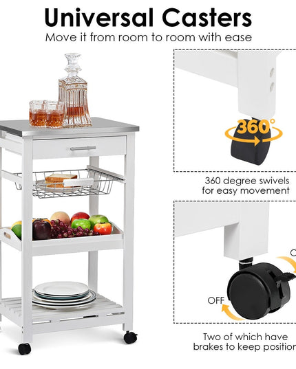 Giantex Kitchen Island Cart Rolling Kitchen Trolley with Stainless Steel Tabletop