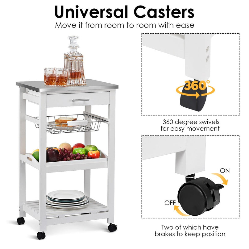 Giantex Kitchen Island Cart Rolling Kitchen Trolley with Stainless Steel Tabletop