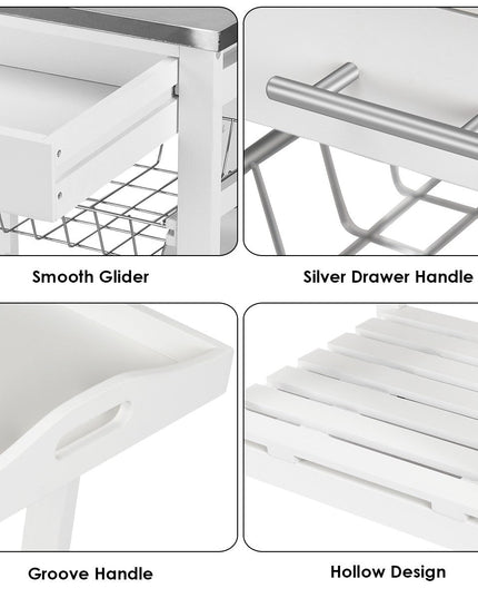 Giantex Kitchen Island Cart Rolling Kitchen Trolley with Stainless Steel Tabletop