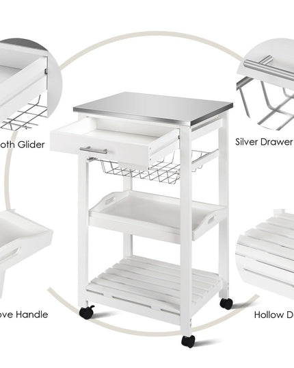 Giantex Kitchen Island Cart Rolling Kitchen Trolley with Stainless Steel Tabletop